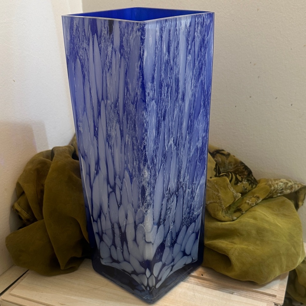 Vintage Blue and White Hand Blown Glass Vase - Picture 6 of 8